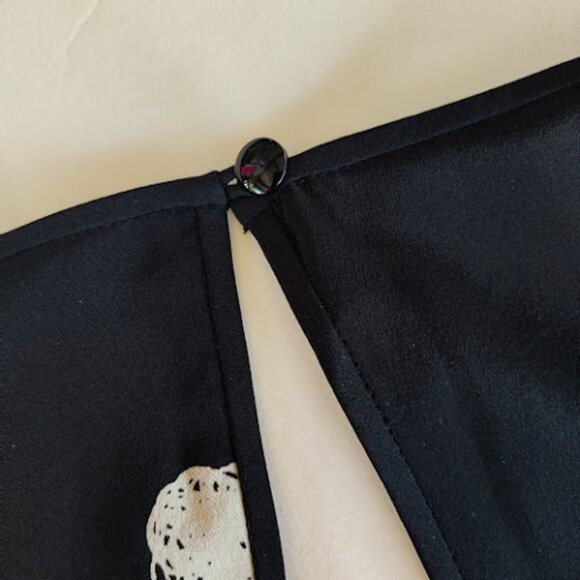 KATE SPADE Silk Polka Dot Black + Cream Shift Dress 3/4 Bell Sleeve Mod Retro 2 - Picture 11 of 15